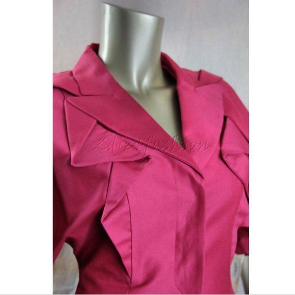 $2990 New ANDREW GN Fuchsia Pink Stylish Origami Peplum Hem Jacket 4 - Picture 3 of 8